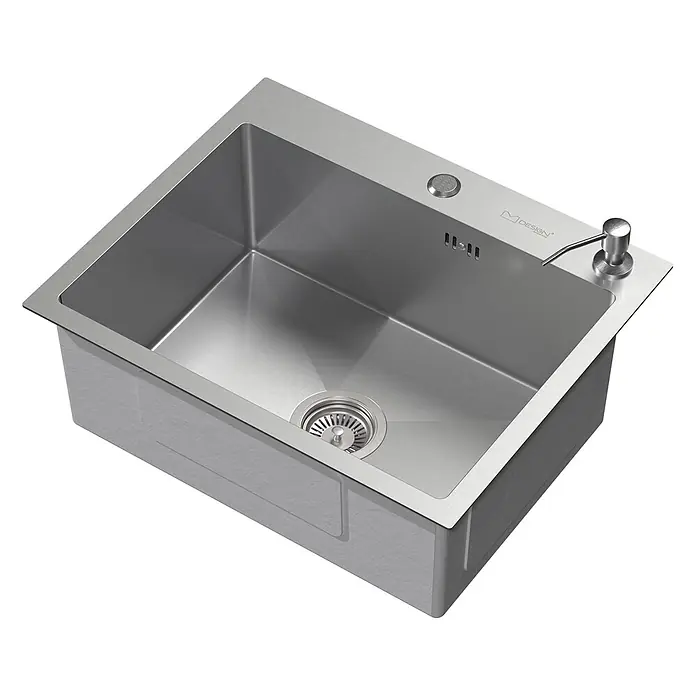 Spülbecken Edelstahl 1 Becken 55x45 cm mit Siphon und Seifenspender -  - Edelstahl-Einbauspüle mit Seifenspender und Bedienknopf.