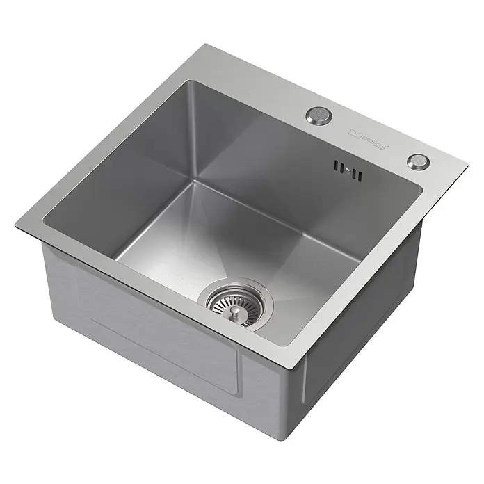 Spülbecken Edelstahl 1 Becken 45x45 cm mit Siphon und Seifenspender -  - Edelstahl-Quadratspüle mit Abfluss und Bedienelementen.