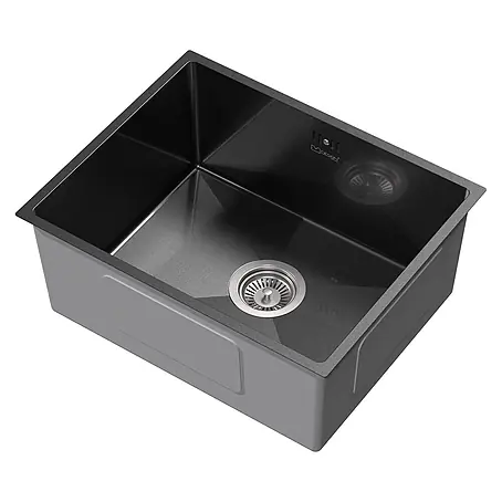 Spülbecken Edelstahl 1 Becken Anthrazit 50x40 cm mit Siphon