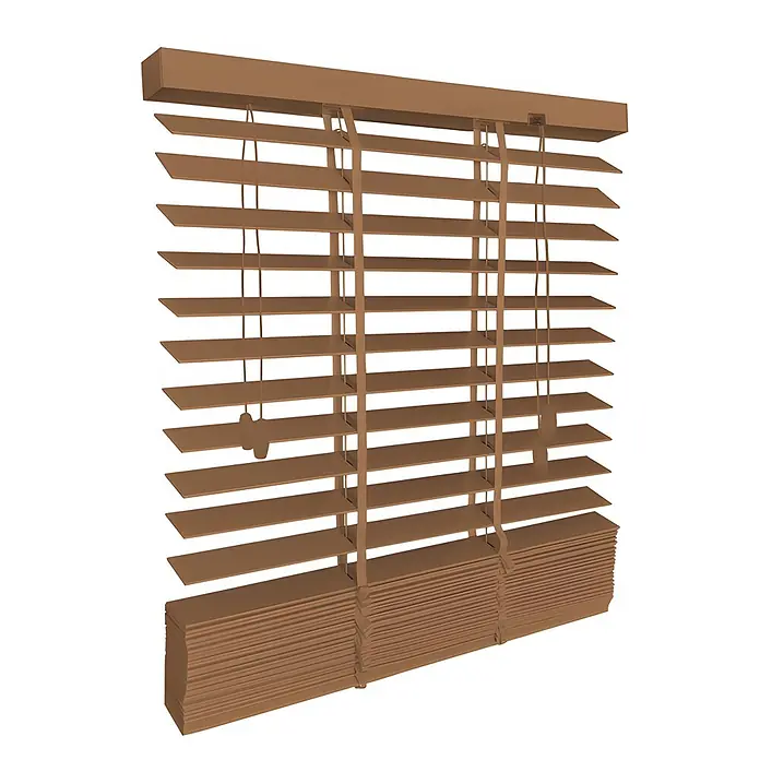 Sol Royal Jalousie - B x H: 110 x 250 cm, Eiche, Holz - Braune Holzjalousie, teilweise heruntergelassen, mit sichtbaren Lamellen und Zugschnüren.