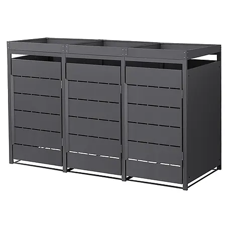 Mülltonnenbox 3er mit Pflanzdach 240L 196x80x124cm Anthrazit aus Stahl