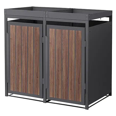 ML-Design Mülltonnenbox 2er 240L mit Pflanzdach Anthrazit-Holzoptik