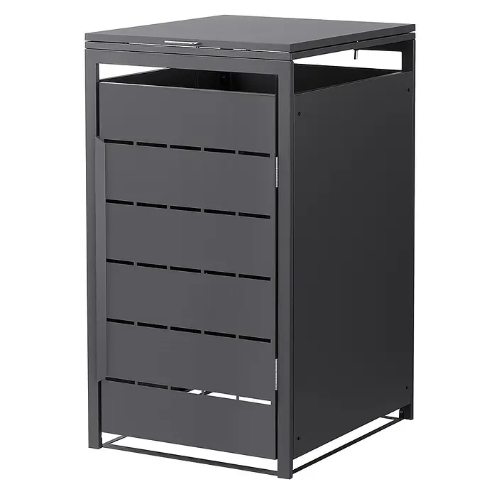 Mülltonnenbox 1er 240L 68x80x120 cm Anthrazit aus Stahl wetterfest -  - Dunkelgrauer Metall-Außenlagerschrank mit Lamellentür und Klappdeckel.