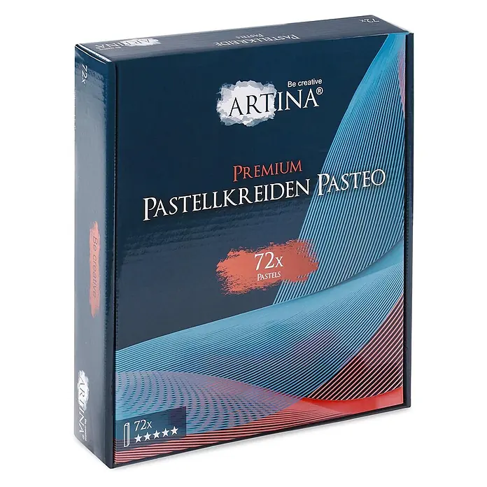 Artina Pastellkreiden-Set - Mehrfarbig - Dunkelblaue Artina Premium Pastellkreiden-Box, 72 Pastelle, "Be creative"-Slogan, Sternbewertung.