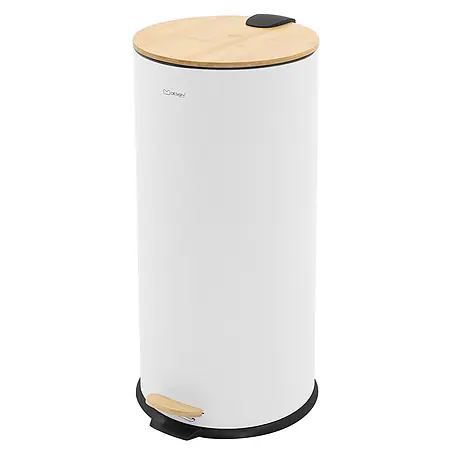 ML-Design  Standard-Mülleimer Badeimer Abfalleimer 30L rund Weiß Stahl mit Inneneimer Bambusdeckel