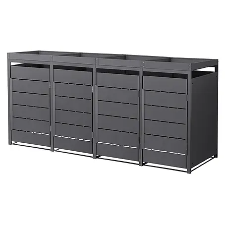 Mülltonnenbox 4er mit Pflanzdach 240L 260x80x124cm Anthrazit aus Stahl
