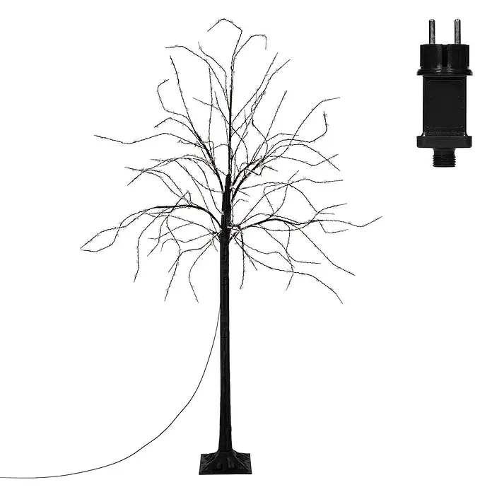 LED-Baum 150 cm mit 600 warmweißen LEDs Außen IP44 -  - Schwarzer LED-Baum mit sternförmigen Lichtern und Netzteil.