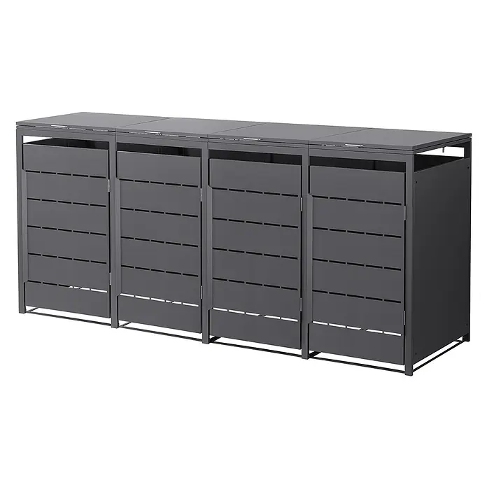 Mülltonnenbox 4er 240L 260x80x120 cm Anthrazit aus Stahl wetterfest -  - Dunkelgraue Metall-Mülltonnenbox mit vier Fächern und Klappdeckeln, ideal zur Mülltrennung.