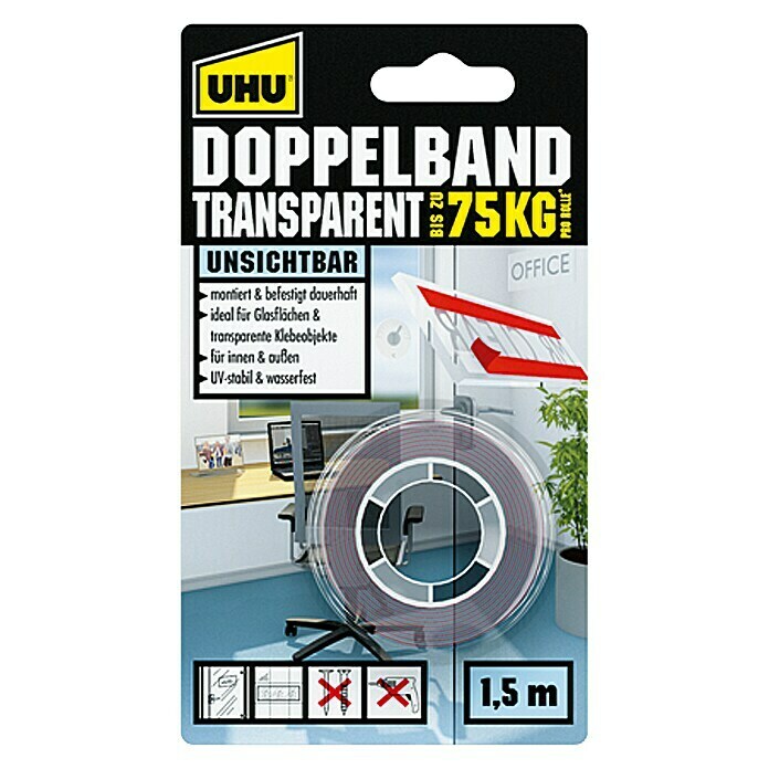 UHU Doppelband Transparent (L x B: 1,5 m x 19 mm)
