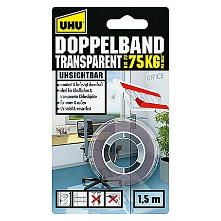 UHU Doppelband Transparent (L x B: 1,5 m x 19 mm)