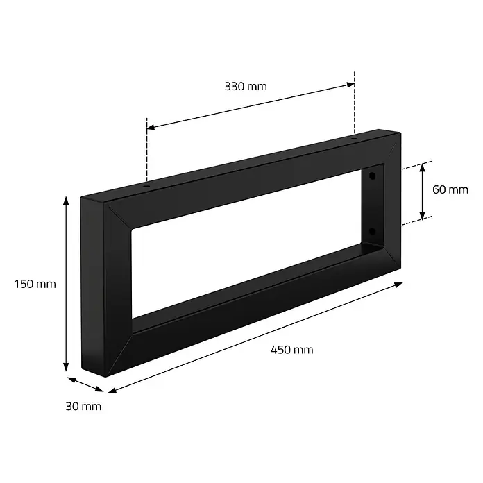 Wandkonsole 2er Set für Waschtisch 450x150 mm Schwarz aus Stahl -  - Schwarzes, rechteckiges Metallgestell, 450x150 mm, 30 mm Profil. Mit 60 mm breiter Montageplatte und 330 mm Lochabstand.