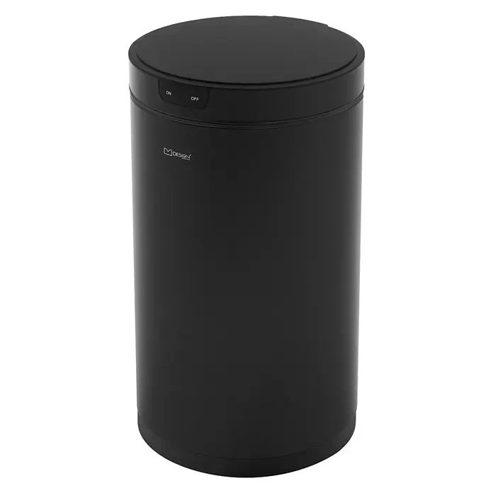 ML-Design Sensormülleimer 30L rund aus Stahl Abfalleimer berührungslos, Klemmring für Müllbeutel - 30 l, Stahl, Schwarz - Schwarzer zylindrischer Abfalleimer mit matter Oberfläche und "EIN/AUS"-Sensorverschluss.