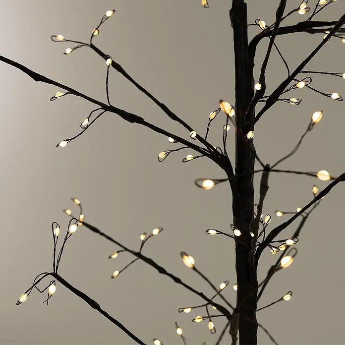 LED-Baum 180 cm 480LED Warmweiß Timer Außen Flexibel Zweige -  - Dekobaum mit dunklen Ästen und zahlreichen warmweißen LED-Lichtern.