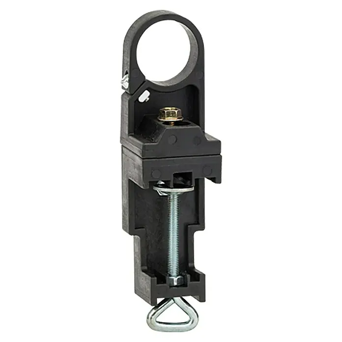 Craftomat Soporte para taladro - Estándar europeo 43 mm, Plástico - La imagen muestra una abrazadera de tubo de plástico negra con un tornillo para fijar tubos.