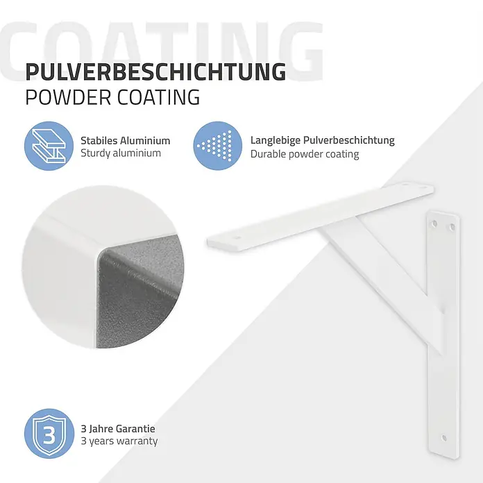 4 Stück Regalhalterung 240x240 mm Weiß aus Aluminium -  - Weißer pulverbeschichteter Aluminium-Regalträger mit langlebiger Oberfläche und 3 Jahren Garantie.