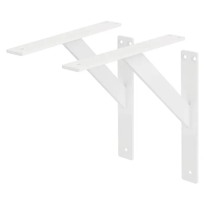 2 Stück Regalhalterung 240x240 mm Weiß aus Aluminium -  - Zwei weiße Metallregalträger mit Befestigungslöchern zum Stützen von Regalen.