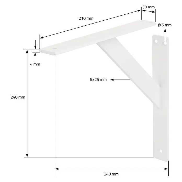 4 Stück Regalhalterung 240x240 mm Weiß aus Aluminium -  - Weißer L-förmiger Regalwinkel mit Diagonalstrebe, 240x240 mm, mit Befestigungslöchern.
