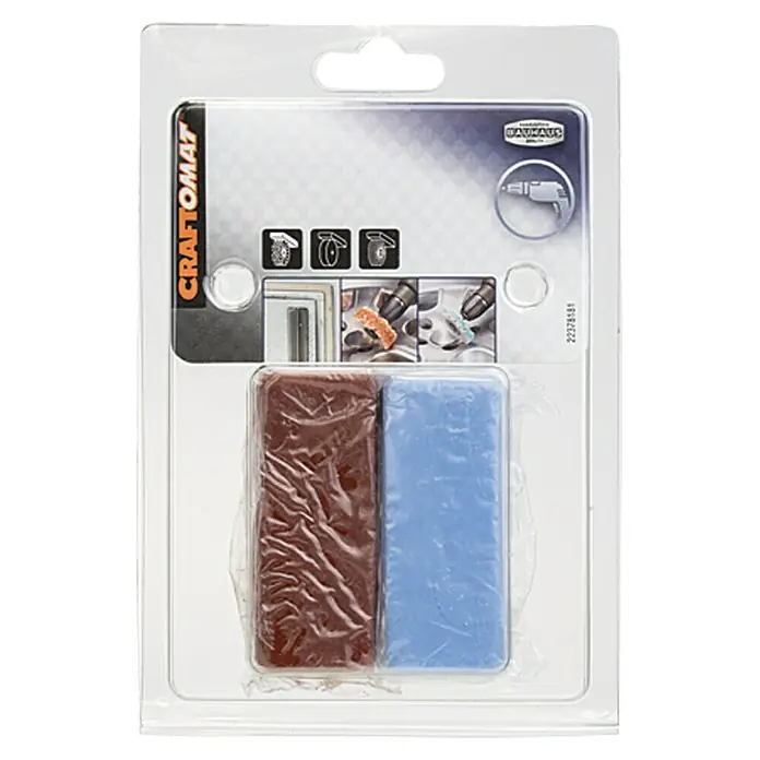Craftomat Pasta para pulir - 2 pzs. - Un producto Craftomat empaquetado, probablemente utilizado para sellar o rellenar huecos, con material marrón y azul visible.