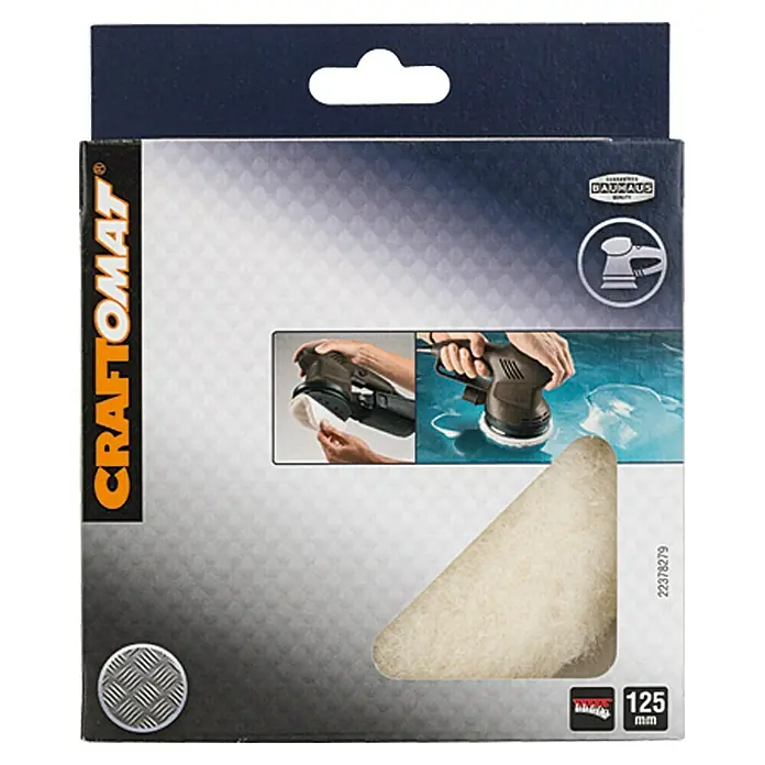 Craftomat Funda de lana - Diámetro: 130 mm - Embalaje de discos de pulido CRAFTOMAT, diámetro 125 mm, ideal para pulidoras y trabajos de lijado.