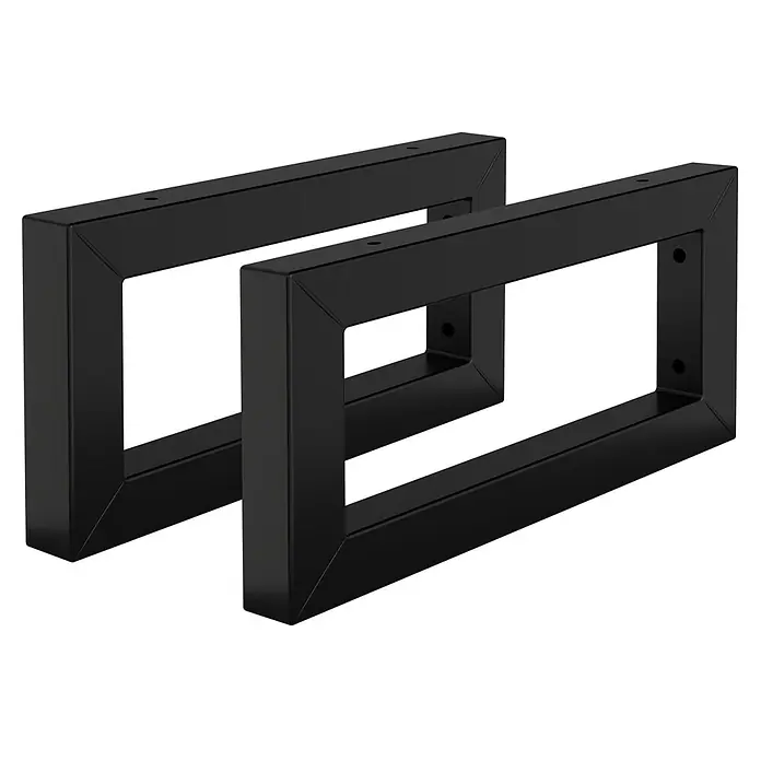 Wandkonsole 2er Set für Waschtisch 350x150 mm Schwarz aus Stahl -  - Zwei schwarze, rechteckige U-förmige Metall-Tischbeine mit vorgebohrten Befestigungslöchern.