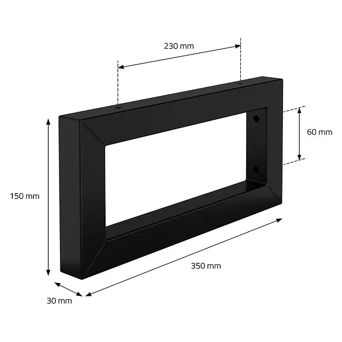 Wandkonsole 2er Set für Waschtisch 350x150 mm Schwarz aus Stahl -  - Schwarzer rechteckiger Metallrahmen/Griff mit Maßen: 350mm lang, 150mm hoch, 30mm dick.