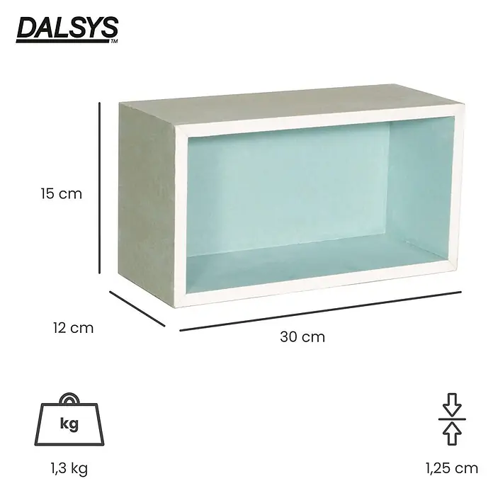Dalsys CW-Standprofil Wandnische Dusche 15 x 30 x 12cm imprägnierter einbaufertiger Gipskarton - 120 x 150 x 300 mm - Rechteckige Aufbewahrungsbox, hellbeige außen, hellblau innen, 30x12x15 cm, 1,3 kg.