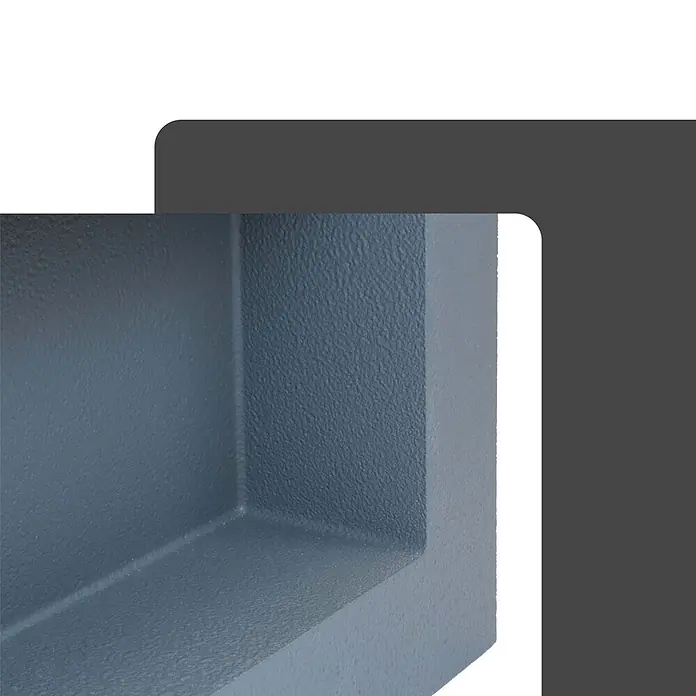 Protektor CW-Standprofil Wandnische 20 x 40cm befliesbar - 200 x 400 x 120 mm - Nahaufnahme einer strukturierten, dunkelblau-grauen Innenecke eines robusten Behälters.