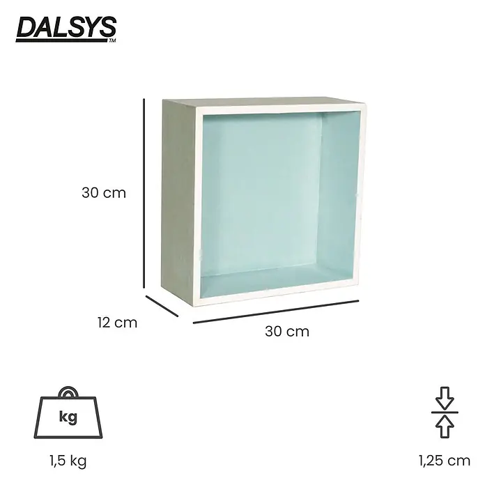 Dalsys CW-Standprofil Wandnische Dusche 30 x 30 x 12cm imprägnierter einbaufertiger Gipskarton - 120 x 300 x 300 mm - Quadratisches, mintgrünes Wandregal mit weißen Kanten. Maße 30x30x12 cm, Gewicht 1,5 kg.