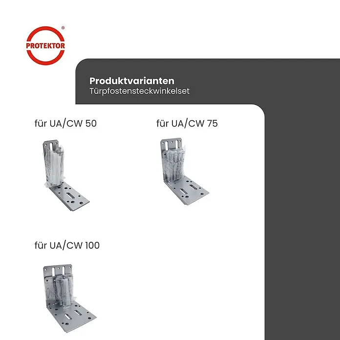 Protektor Montagezubehör für Trockenbau Türpfostensteckwinkel Set UA/CW 100 Silber -  - Drei silberne Metall-Winkelverbinder-Sets für Türpfosten (UA/CW 50, 75, 100), jeweils mit Befestigungsmaterial.