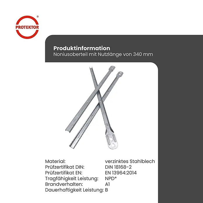 Protektor Montagezubehör für Trockenbau 100x Nonius Abhänger Oberteil 340mm Silber -  - Zwei verzinkte Stahlblech-Noniusoberteile mit 340 mm Nutzlänge.