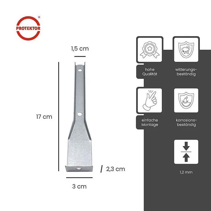 Protektor Montagezubehör für Trockenbau 170mm Nonius Unterteil abgewinkelt Holzabhängung Silber -  - Verzinkte Metallhalterung, 17 cm lang, 1,5-3 cm breit, 1,2 mm dick, betont hohe Qualität, Witterungs- und Korrosionsbeständigkeit sowie einfache Montage.