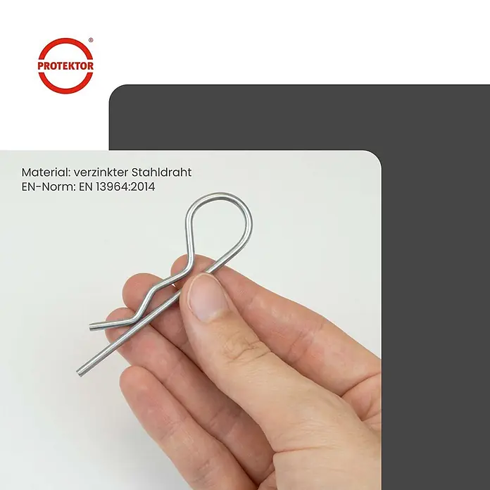 Protektor Montagezubehör für Trockenbau 100x Sicherungsklammer Stahl Silber -  - Hand hält einen silbernen R-Splint aus verzinktem Stahl.