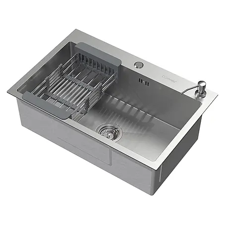 Spülbecken Edelstahl 1 Becken 68x45 cm mit Siphon und Seifenspender