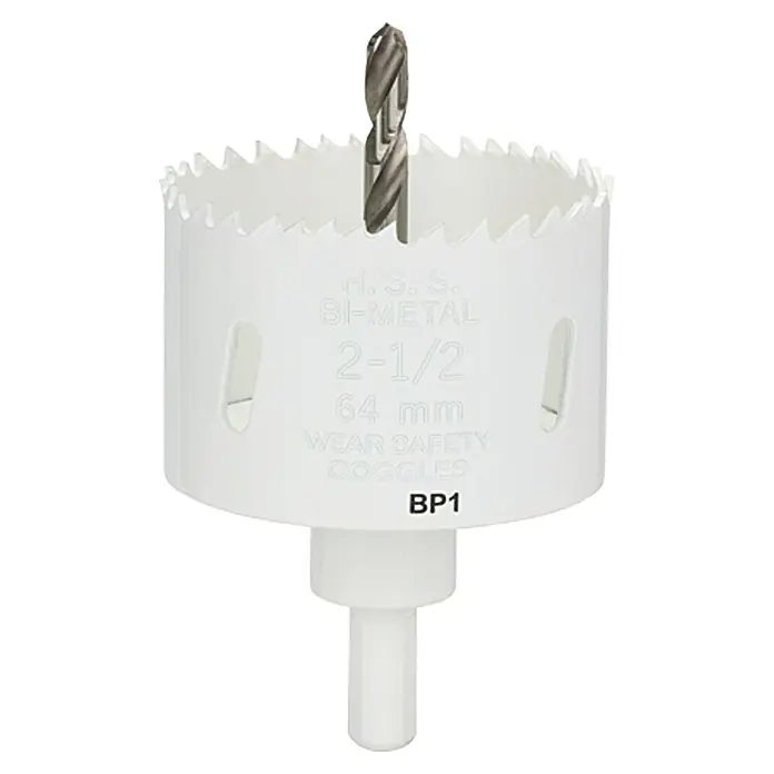 Craftomat Lochsäge - 64 mm, Stahl, Durchmesser Schaft: 10 mm HEX - Ein 64-mm-Lochsägenaufsatz aus Bimetall H.S.S. mit Bohrer, ideal zum Erstellen präziser Löcher in verschiedenen Materialien.