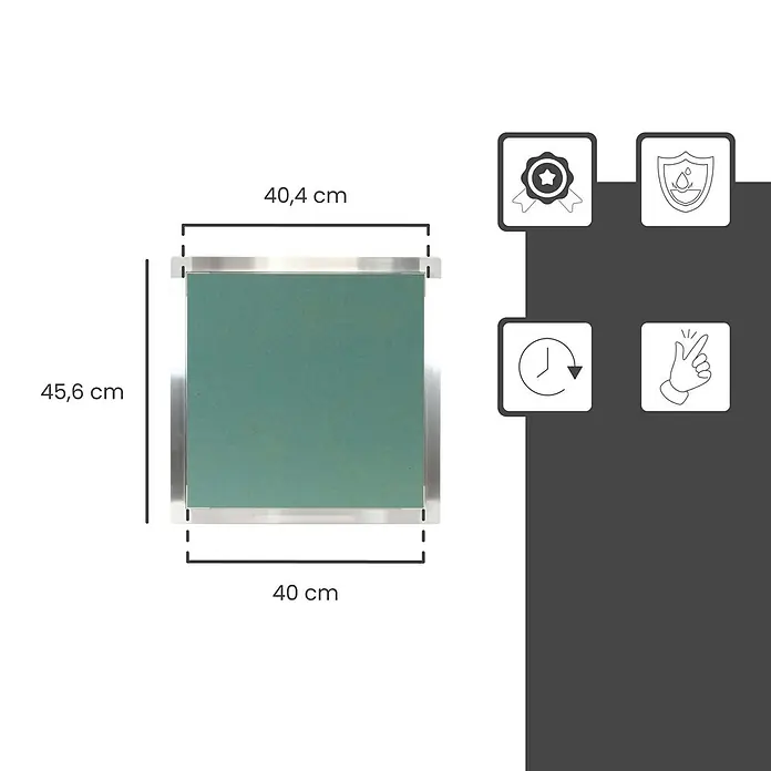 Protektor Montagezubehör für Trockenbau 40cm x 40cm Revisionsklappe Alu Rahmen 12mm GK-Einlage Silber -  - Grünes Brett mit Metallrahmen, 40,4 x 45,6 cm. Merkmale: Qualität, wasserdicht und einfache Montage.