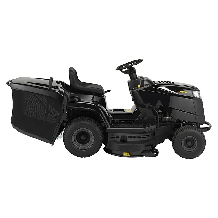 Alpina Tractor cortacésped AT4 98 HA - 7,2 kW, 432 cm³, Ancho de corte: 98 cm, Recomendación máxima de superficie: 4.000 m² - Cortacésped autoportante negro con volante, asiento y gran recogedor de césped trasero.