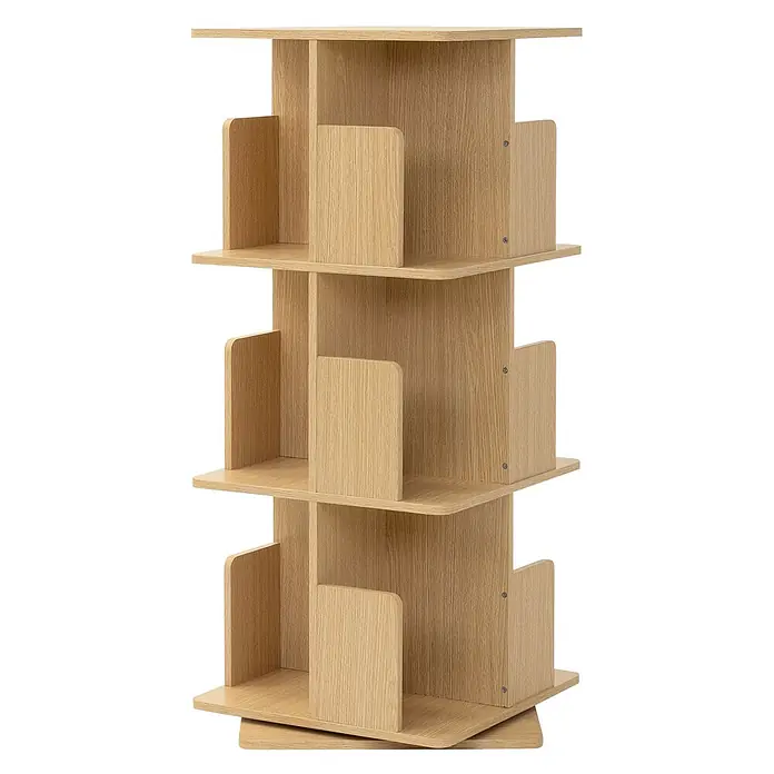 ML-Design Holzregal Spielzeugregal drehbar 360 Grad Regal Standregal freistehend Drehregal - Anzahl Böden: 5 Stk., Beige - Helles Holzregal, drehbar, mit mehreren Ebenen und Fächern.
