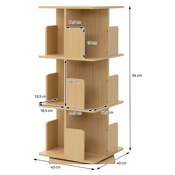 ML-Design Holzregal Spielzeugregal drehbar 360 Grad Regal Standregal freistehend Drehregal - Anzahl Böden: 5 Stk., Beige - Helles Holz drehbares Bücherregal mit drei Ebenen und mehreren Ablagefächern.