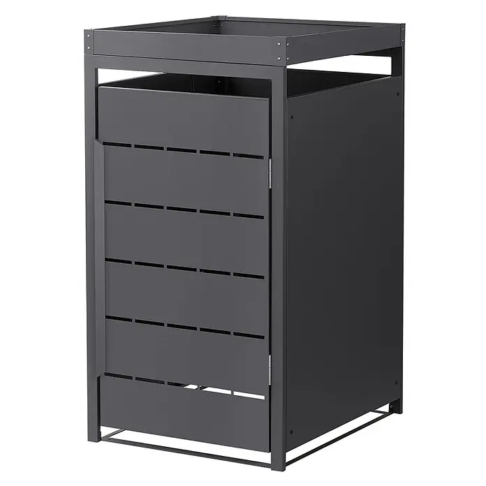 ML-Design Mülltonnenbox 1er 240L mit Pflanzdach und Magnetverschluss 68x80x124 cm Anthrazit - Stahl, Anthrazit, Geeignet für Anzahl Mülltonnen: 1 Stk. - Anthrazitfarbene Metall-Mülltonnenbox für den Außenbereich mit Lamellentür.