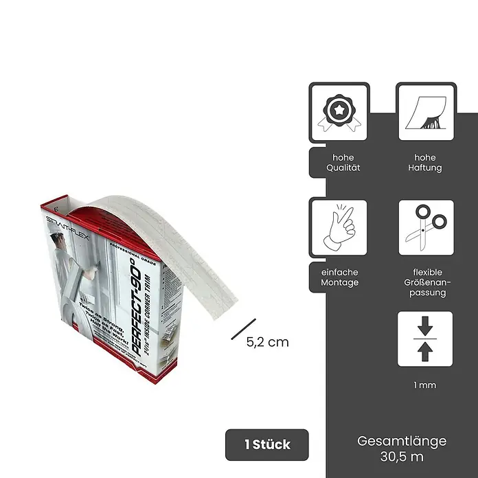 Strait-Flex Kantenschutz für Trockenbau 30,5m Kantenprofil Rolle PERFECT 90 Grad Weiß - Weiß - Weiße Eckleistenrolle (5,2 cm breit, 1 mm dick, 30,5 m lang) in rot-weißer Verpackung, betont einfache Montage und hohe Haftung.