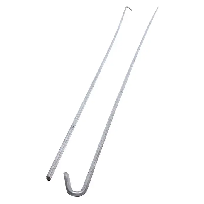 Protektor Montagezubehör für Trockenbau 750mm Abhängedraht mit Haken Silber -  - Zwei silberne Metallstangen, eine mit kleinem Haken, die andere mit U-Biegung, für Zelte oder Vordächer.