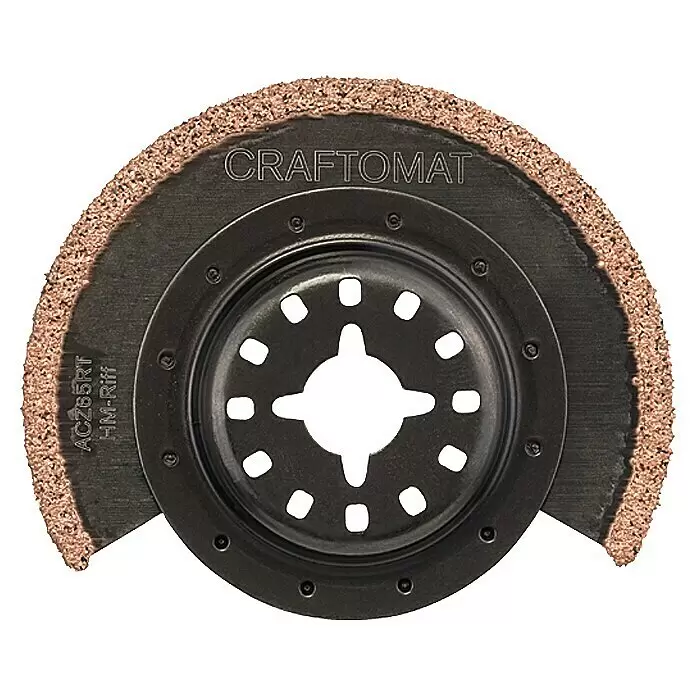 Craftomat Hoja de sierra segmentada de metal duro ACZ 65 RT - 65 mm - Hoja segmentada oscilante negra para multiherramienta con superficie de carburo marrón y adaptador universal.