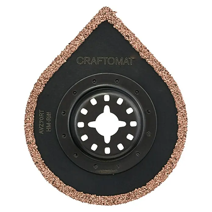 Craftomat Hartmetall-Segmentsägeblatt AVZ 70 RT - 70 mm - Bild einer Craftomat AVZ70RT HM-Riff Sägeblatt, ein oszillierendes Werkzeugzubehör für professionelle Schneidarbeiten.