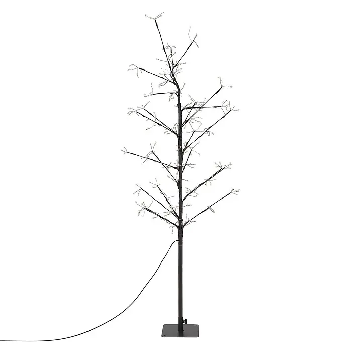LED-Baum 120 cm 240LED Warmweiß Timer Außen Flexibel Zweige -  - Schwarzer Deko-Baum mit beleuchteten Ästen, quadratischem Standfuß und Netzkabel.