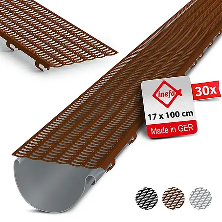 Inefa  Dachrinne 30x Laubfangstreifen 100cm NW100-150 (Ø100-160mm) Laubschutz Braun
