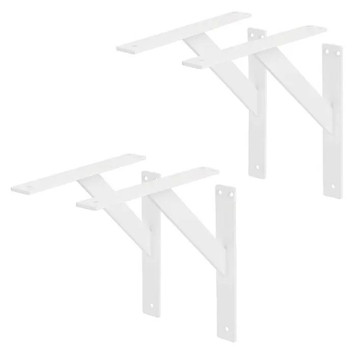 4 Stück Regalhalterung 240x240 mm Weiß aus Aluminium -  - Zwei Sets weiße Metallregalhalterungen mit vorgebohrten Löchern zur Montage.