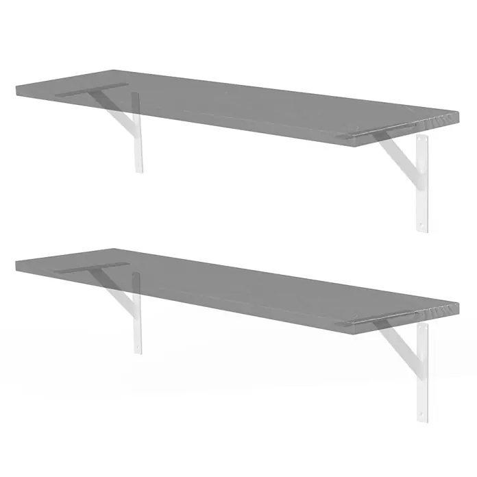 4 Stück Regalhalterung 240x240 mm Weiß aus Aluminium -  - Zwei dunkelgraue Holzregale mit weißen Wandhalterungen.