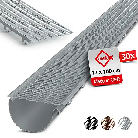 Inefa  Dachrinne 30x Laubfangstreifen 100cm NW100-150 (Ø100-160mm) Laubschutz Grau
