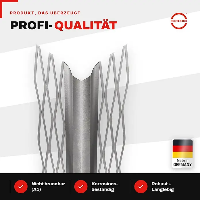 Protektor Kantenschutz für Trockenbau 25x Kantenprofil 200cm x 10mm Innenputz Silber 1007 - Silber - Metallisches Eckprofil mit Gitterstruktur. Grau, nicht brennbar, korrosionsbeständig und robust.