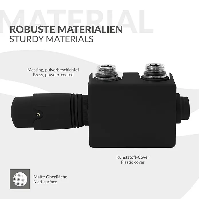 Anschlussgarnitur Badheizkörper Mittelanschluss Universal Schwarz -  - Schwarzer matter Audio-Stecker/Adapter aus pulverbeschichtetem Messing und Kunststoff-Abdeckung.